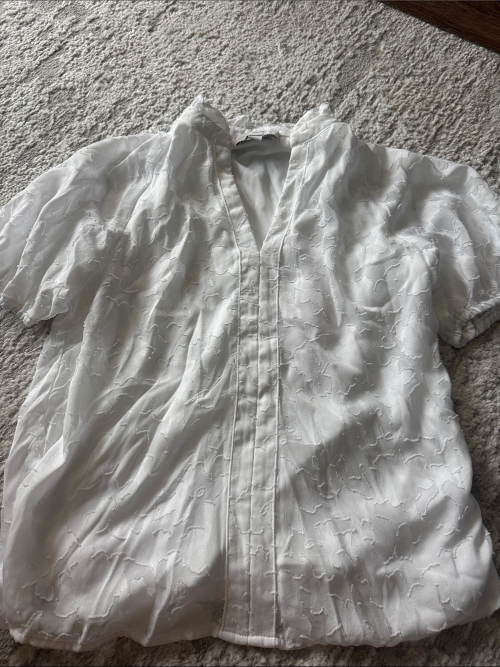 CeCe White Ruffled Neck Blouse - Picture 1 of 2